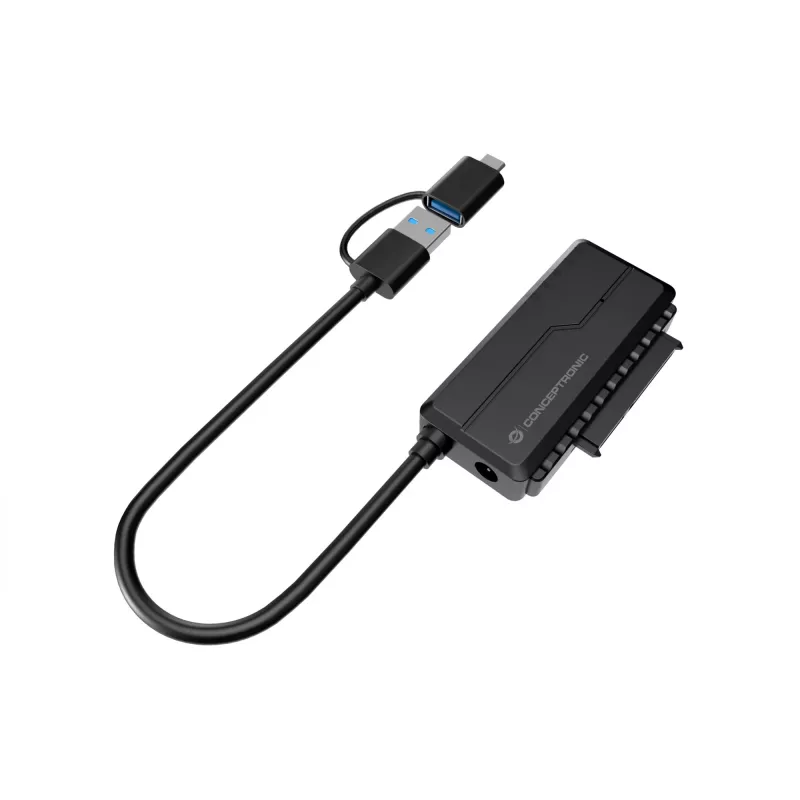 Conceptronic ABBY21B USB 3.0 SATA Adapter with Power Adapter, 2.5 inch/3.5 inch SATA HDD/SSD, 2-in-1 USB C/A Cable