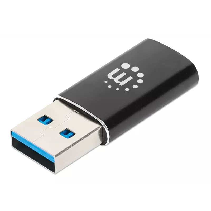 Manhattan USB-C to USB-A Adapter, Female to Male, 10 Gbps (USB 3.2 Gen2 aka USB 3.1), SuperSpeed+ USB, Black, Lifetime Warranty