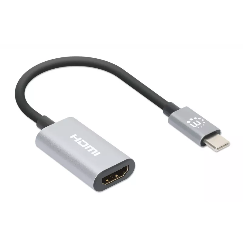 Manhattan USB-C to HDMI Cable, 4K@60Hz, 5 Gbps (USB 3.2 Gen1 aka USB 3.0), 11cm, Male to Male, Black/Silver, Three Year Warranty