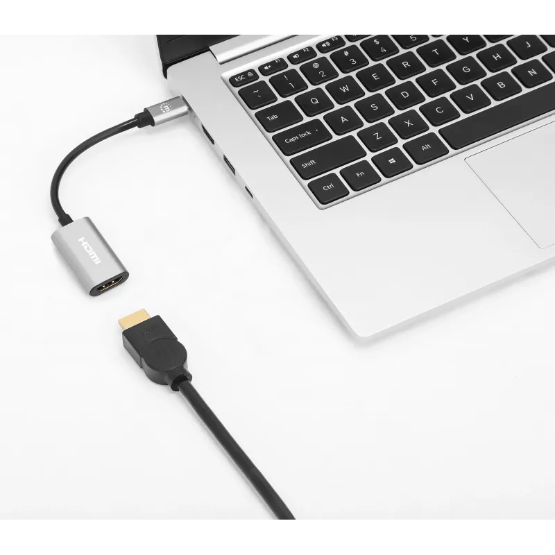 Manhattan USB-C to HDMI Cable, 4K@60Hz, 5 Gbps (USB 3.2 Gen1 aka USB 3.0), 11cm, Male to Male, Black/Silver, Three Year Warranty
