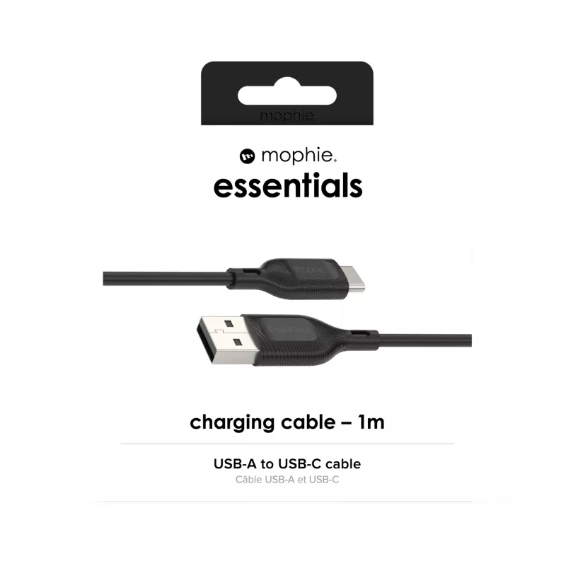 mophie essentials charging cables | 1M USB cable USB 2.0 USB A USB C Black
