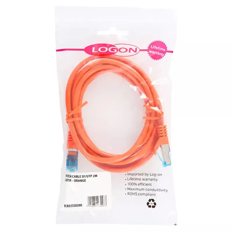 Networking cable LOGON TCR55SS075O Cat5e SF/UTP (S-FTP) Orange, RJ-45—RJ-45, 7 m