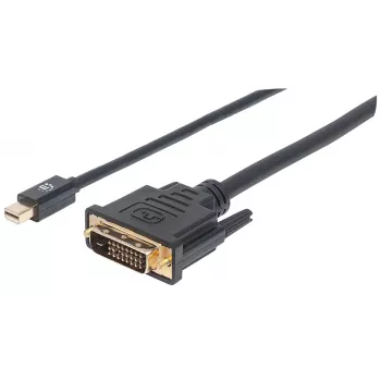 Manhattan Mini DisplayPort 1.2a to DVI-D 24+1 Cable, 1080p@60Hz, 1.8m, Male to Male, Compatible with DVD-D, Black, Lifetime Warranty