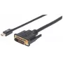 Manhattan Mini DisplayPort 1.2a to DVI-D 24+1 Cable, 1080p@60Hz, 1.8m, Male to Male, Compatible with DVD-D, Black, Lifetime Warranty