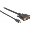 Manhattan Mini DisplayPort 1.2a to DVI-D 24+1 Cable, 1080p@60Hz, 1.8m, Male to Male, Compatible with DVD-D, Black, Lifetime Warranty