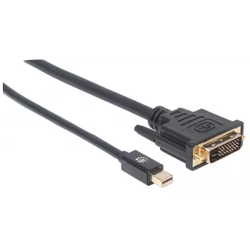 Manhattan Mini DisplayPort 1.2a to DVI-D 24+1 Cable, 1080p@60Hz, 1.8m, Male to Male, Compatible with DVD-D, Black, Lifetime Warranty