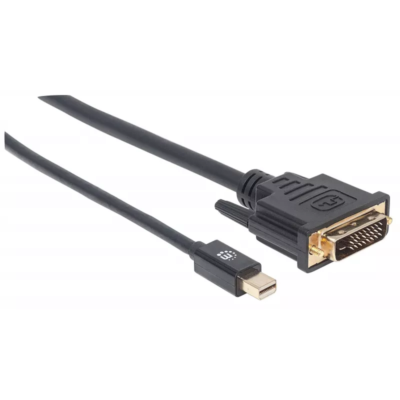 Manhattan Mini DisplayPort 1.2a to DVI-D 24+1 Cable, 1080p@60Hz, 1.8m, Male to Male, Compatible with DVD-D, Black, Lifetime Warranty