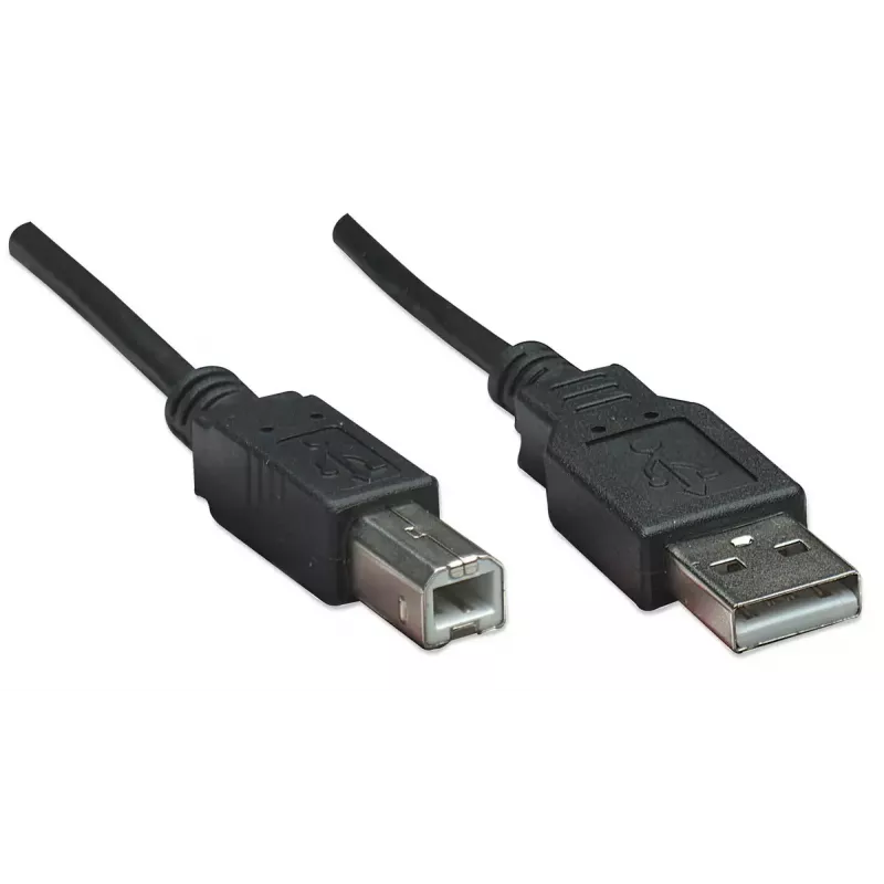Manhattan USB-A to USB-B Cable, 0.5m, Male to Male, 480 Mbps (USB 2.0), Hi-Speed USB, Black, Lifetime Warranty, Equivalent to USB2HAB50CM