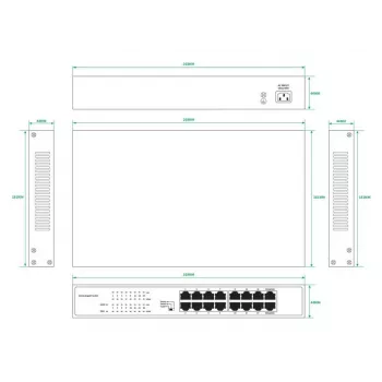 Unmanaged switch Lanview LVN-1U-16PORT-1G 16-port 1 Gbps Ethernet, rack-mount 1U