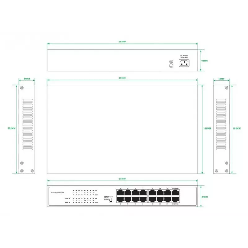Unmanaged switch Lanview LVN-1U-16PORT-1G 16-port 1 Gbps Ethernet, rack-mount 1U