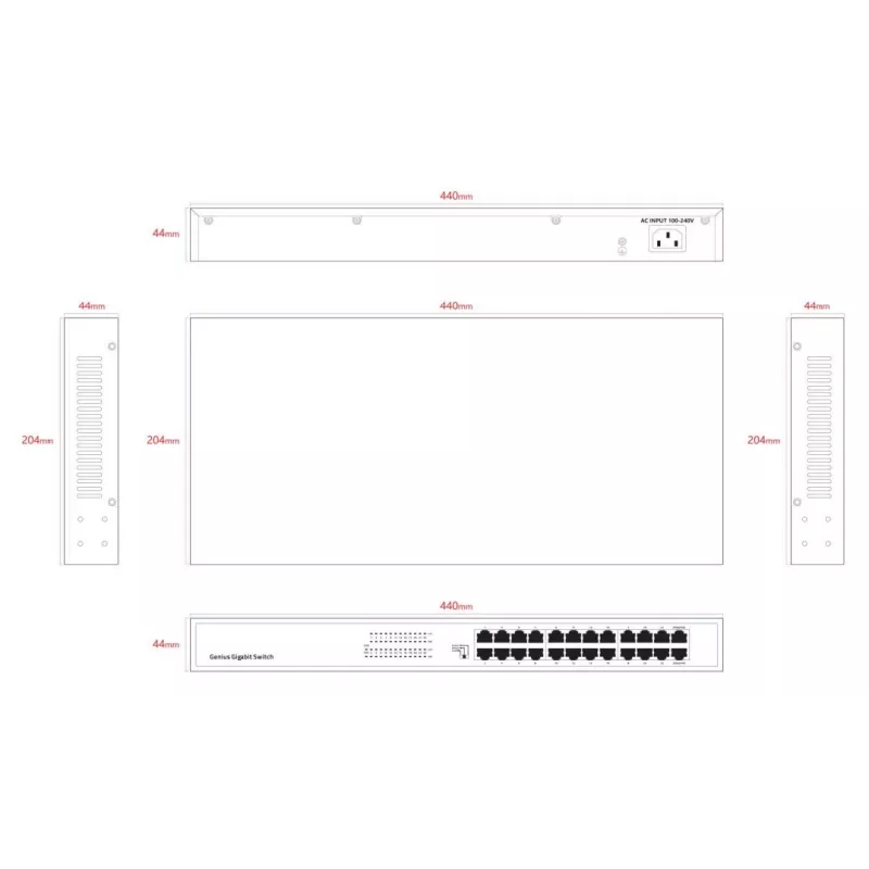Unmanaged Switch Lanview LVN-1UMOUNT-24PORT-1G 24-port Gigabit Ethernet switch, 1U mount