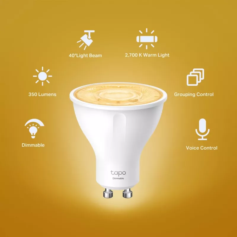 TP-Link Tapo Smart Wi-Fi Spotlight, Dimmable, 4-Pack, Smart bulb, Wi-Fi, White, 802.11b, 802.11g, Wi-Fi 4 (802.11n), GU10, Parabolic bulb