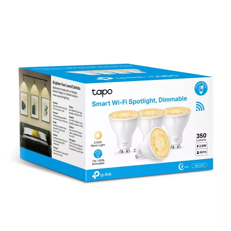TP-Link Tapo Smart Wi-Fi Spotlight, Dimmable, 4-Pack, Smart bulb, Wi-Fi, White, 802.11b, 802.11g, Wi-Fi 4 (802.11n), GU10, Parabolic bulb