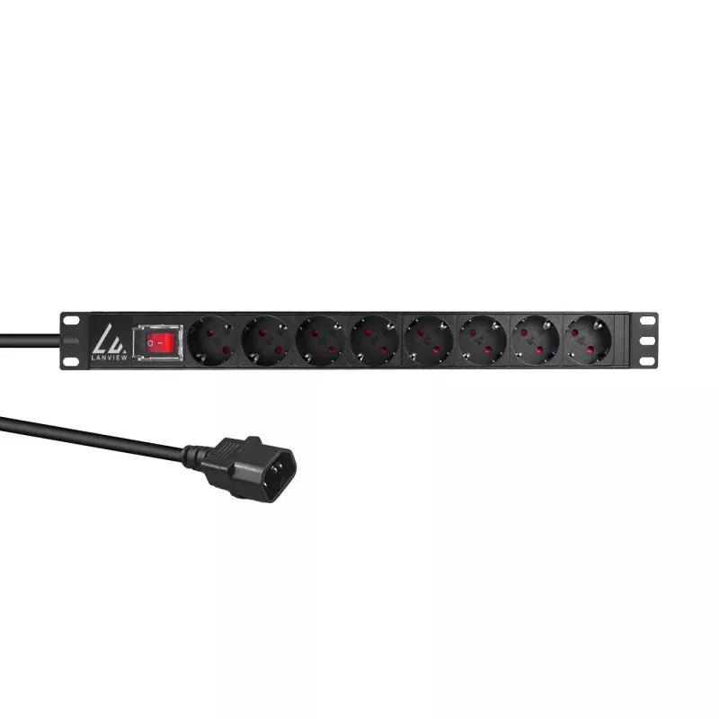 Lanview 19-inch Rack Power Strip 1U 10A, 8x Schuko (LVR-2MSCH-SCH-C13-8)