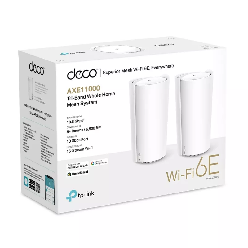 TP-Link AXE11000 Whole Home Mesh Wi-Fi 6E System, White, Internal, Mesh system, 600 m², Tri-band (2.4 GHz / 5 GHz / 6 GHz), Wi-Fi 6E (802.11ax)