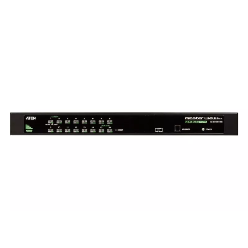 ATEN 16-Port USB - PS/2 VGA KVM Switch, 2048 x 1536 pixels, QXGA, Rack mounting, 6.5 W, 1U, Black