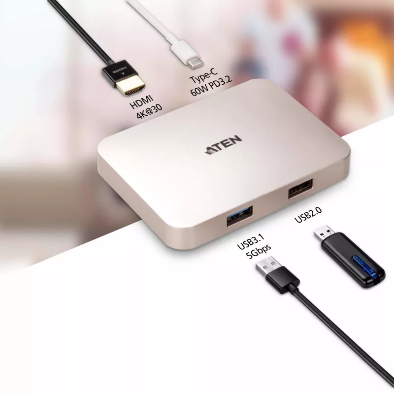 ATEN UH3235 USB-C 4K Ultra Mini Dock with Power Passthrough