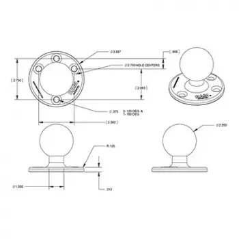 Large Round Plate with Ball RAM Mounts RAM-D-202U, black, 322 g, durable mounting plate