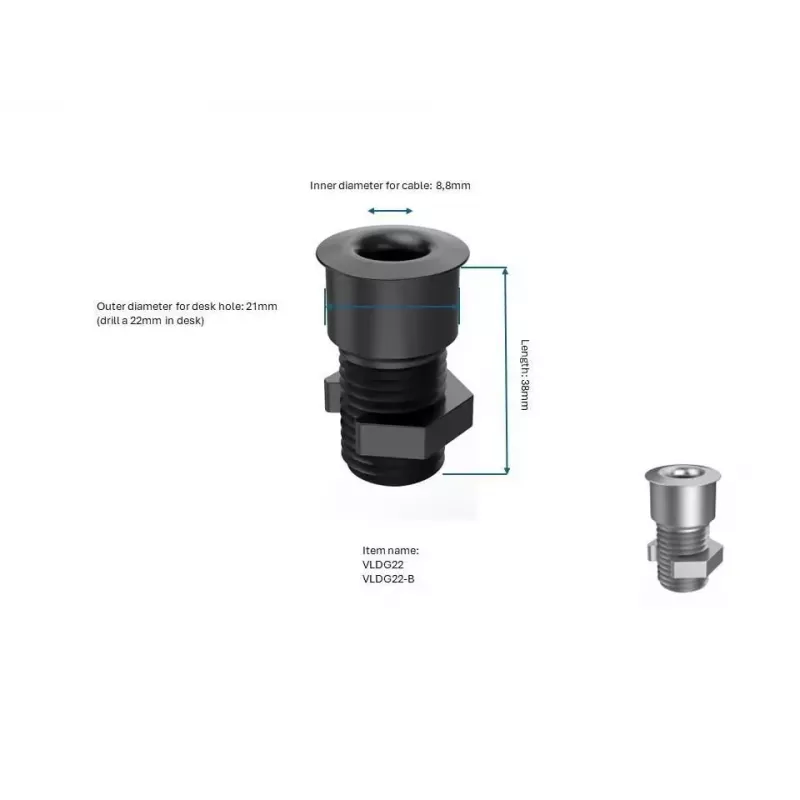 Vivolink VLDG22 desk cable grommet, 22 mm, black/aluminium