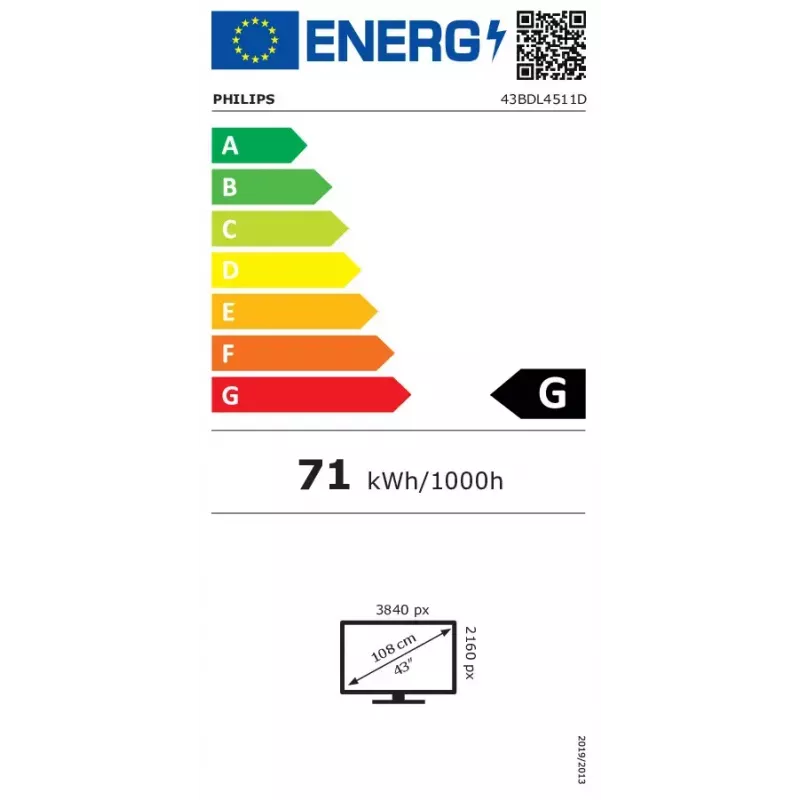 Philips 43BDL4511D/00 Signage Display Digital A-board 109.2 cm (43 inch) 500 cd/m² 4K Ultra HD Black 24/7