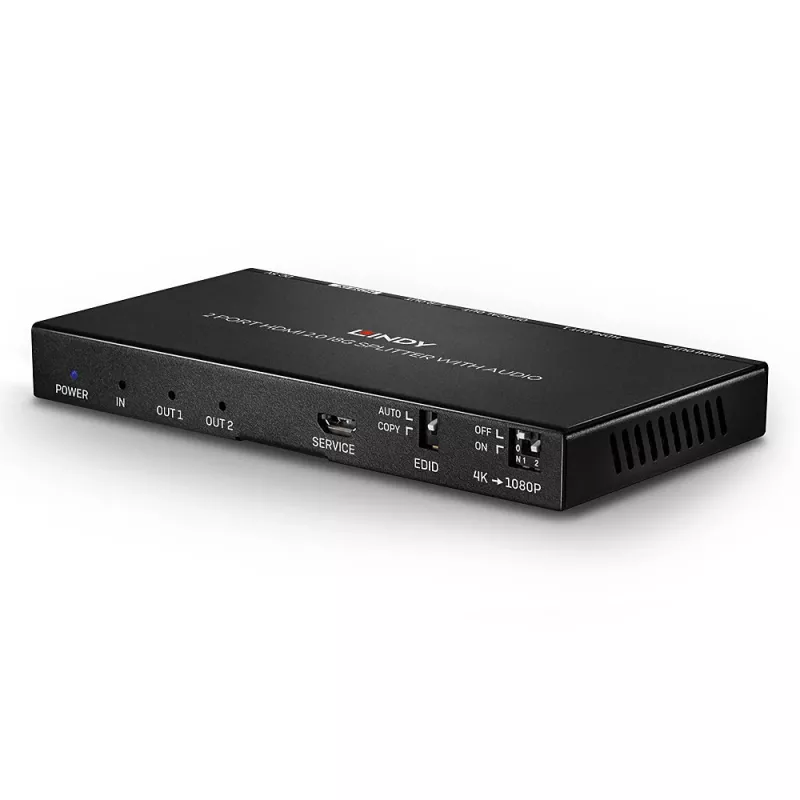 HDMI Splitter Lindy 2 Port HDMI 18G Splitter with Audio and Downscaling