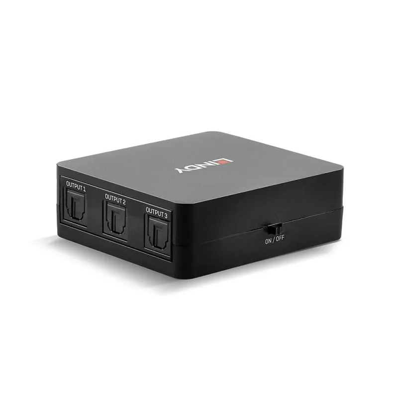 Lindy 3 Port Optical (TosLink) Audio Splitter, Black, 1x TosLink, 3x TosLink, Male, Male, CE, FCC, REACH