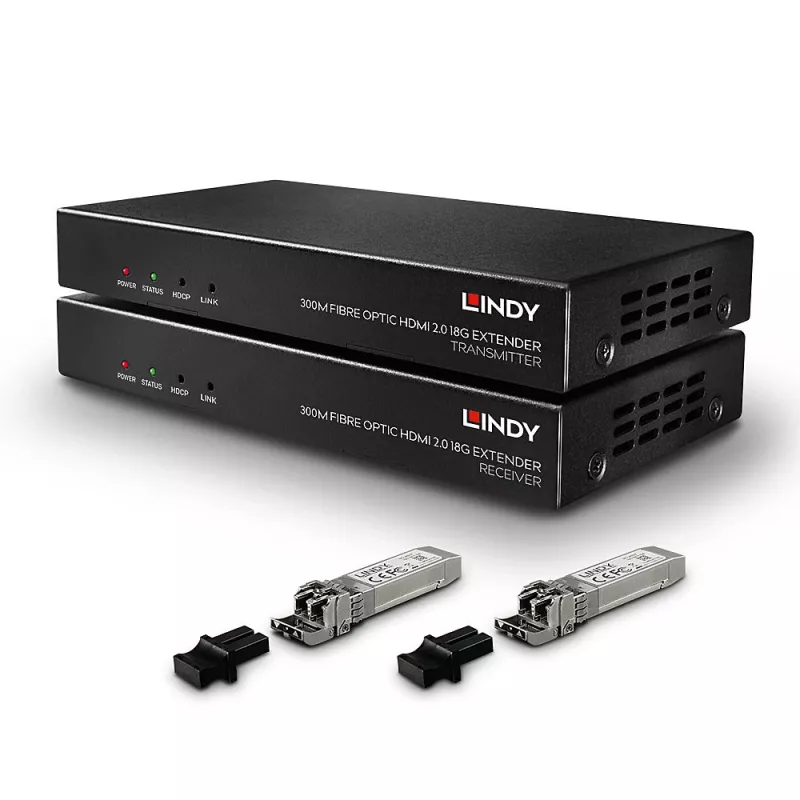 AV transmitter & receiver Lindy 300m Fibre Optic HDMI 18G & IR Extender