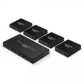 Lindy 70m Cat.6 4 Port HDMI 4K60 Splitter Extender, 3840 x 2160 pixels, AV transmitter & receiver, 70 m, Wired, Black, HDCP