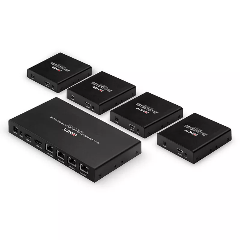 Lindy 70m Cat.6 4 Port HDMI 4K60 Splitter Extender, 3840 x 2160 pixels, AV transmitter & receiver, 70 m, Wired, Black, HDCP