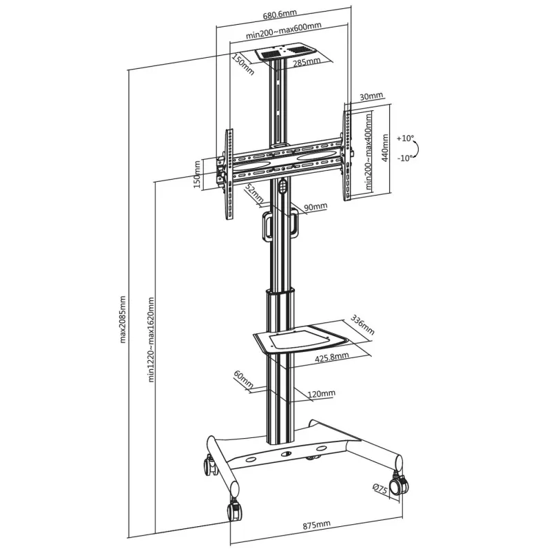 Vivolink VLFS3266C TV mount/stand 165.1 cm (65 inch) Black
