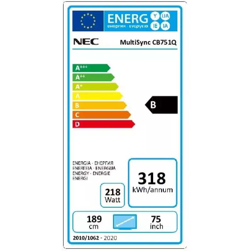 NEC CB751Q Interactive flat panel 190.5 cm (75 inch) LED 350 cd/m² 4K Ultra HD Black Touchscreen 12/7