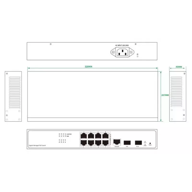 Network switch Ernitec ELECTRA-M08-1GB-150W 8 ports 1GB 150W