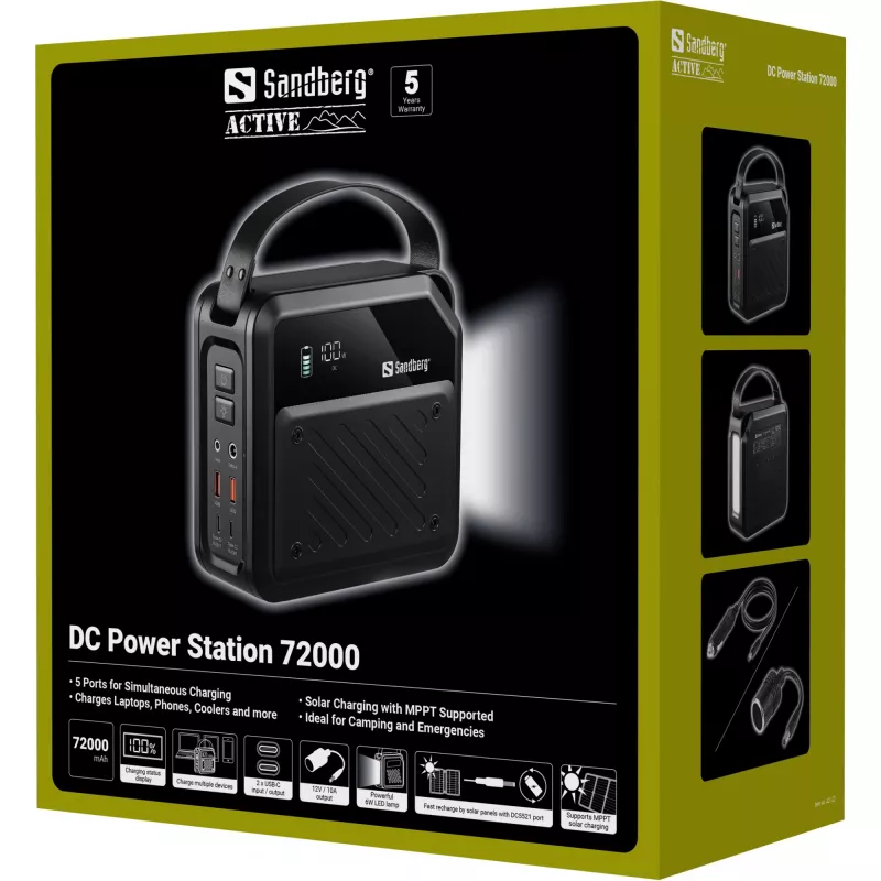 Portable DC power station SANDBERG Sandberg DC Power Station 72000 — LMFP 72,000 mAh, DC & USB‑C input, black