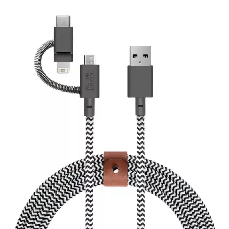 USB 2.0 data cable native union BELT-ULC-ZEB-NP 2 m USB A to USB‑C / Micro‑USB B / Lightning Black White