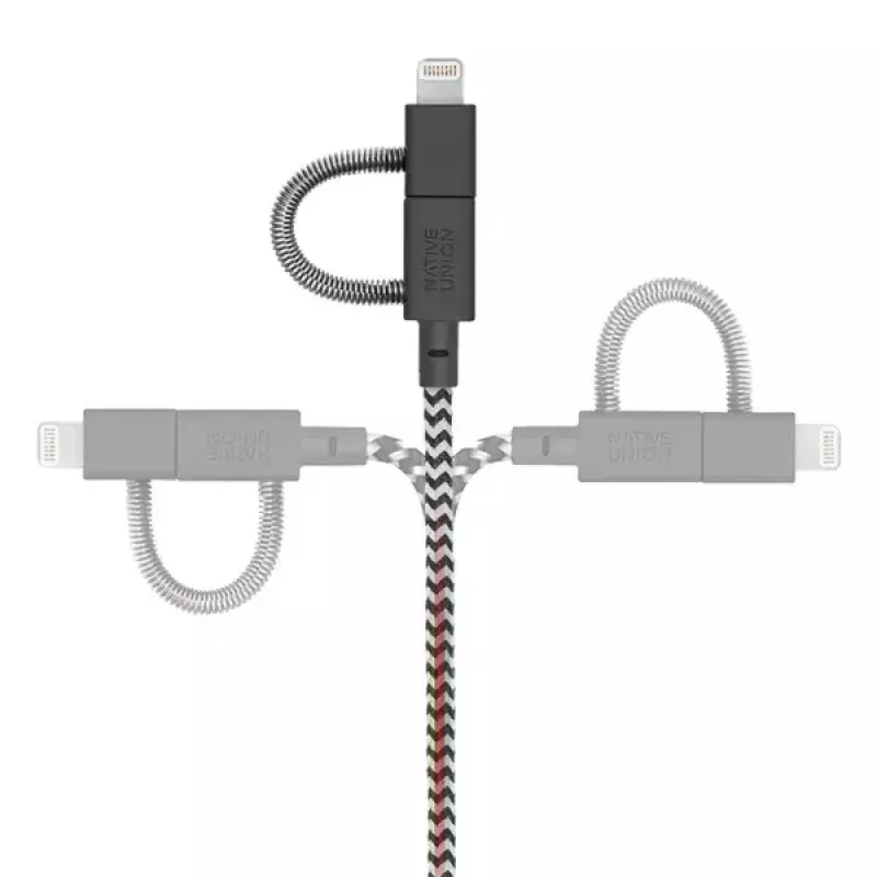 USB 2.0 data cable native union BELT-ULC-ZEB-NP 2 m USB A to USB‑C / Micro‑USB B / Lightning Black White