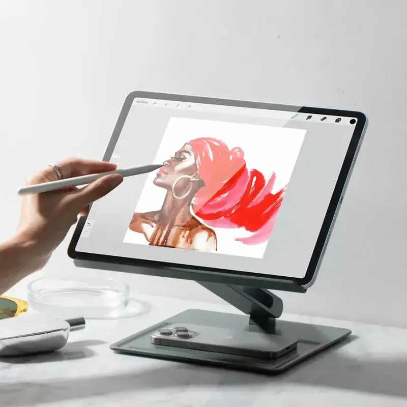 Laptop and tablet stand native union HOME-STAND-GRN Aluminium and silicone, Green, max height 60 cm, Width 220 mm Depth 60 mm Height 259 mm