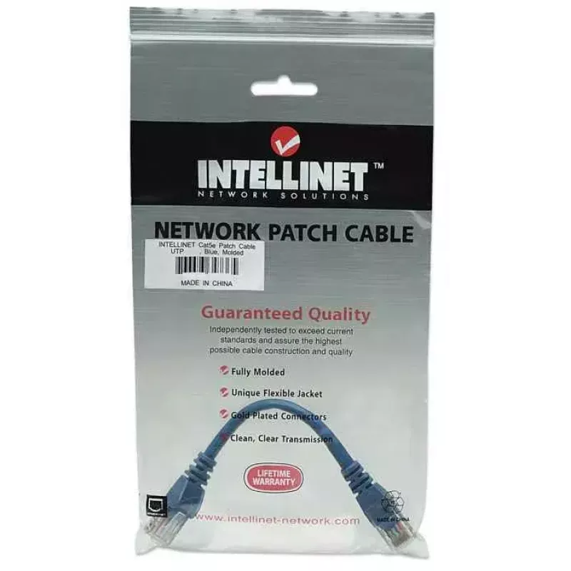 Intellinet Network Patch Cable, Cat5e, 0.5m, Blue, CCA, U/UTP, PVC, RJ45, Gold Plated Contacts, Snagless, Booted, Lifetime Warranty