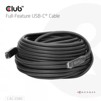 CLUB3D 15M Full-Feature USB-C® Cable / 49.21ft 8K60Hz 10Gbps 60W