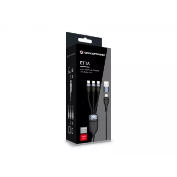 Conceptronic ETTA06B15C 3-in-1 100W Fast Charging Data Cable 1.5M, Triple USB-C, USB 2.0, E-Mark