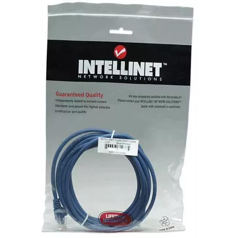 Intellinet Network Patch Cable, Cat5e, 1m, Blue, CCA, U/UTP, PVC, RJ45, Gold Plated Contacts, Snagless, Booted, Lifetime Warranty