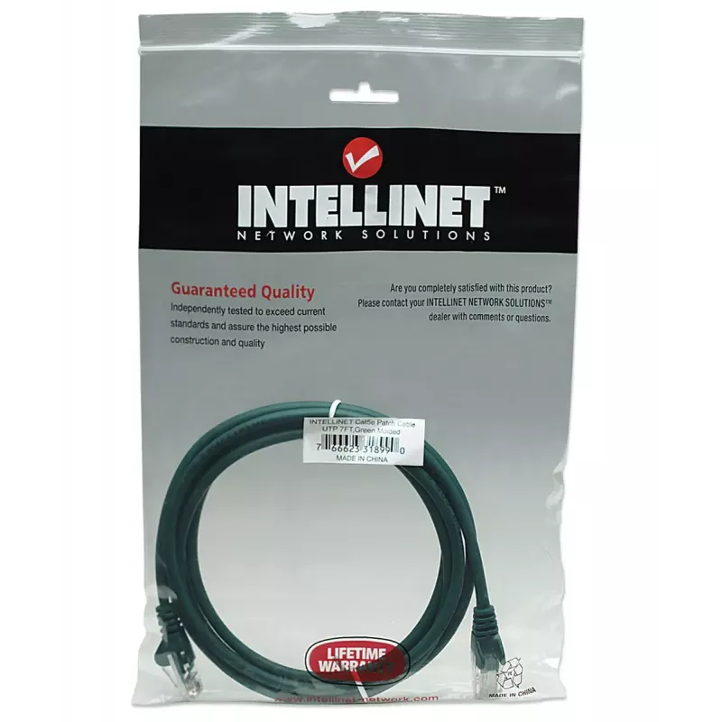 Intellinet Network Patch Cable, Cat5e, 2m, Green, CCA, U/UTP, PVC, RJ45, Gold Plated Contacts, Snagless, Booted, Lifetime Warranty