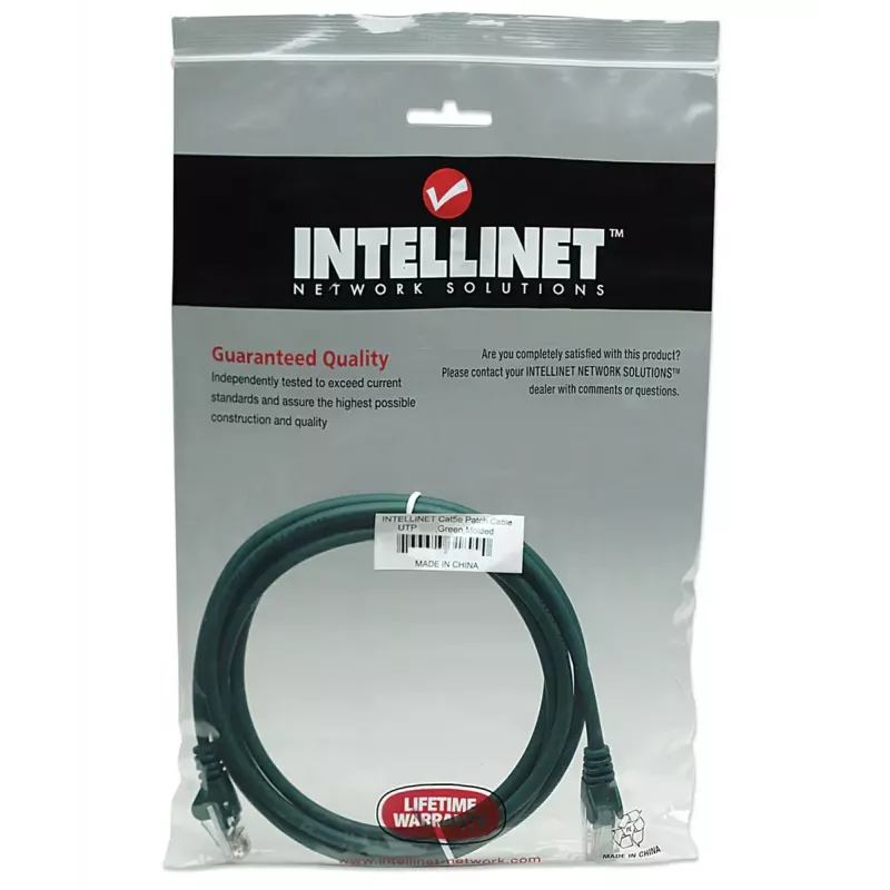 Intellinet Network Patch Cable, Cat5e, 5m, Green, CCA, U/UTP, PVC, RJ45, Gold Plated Contacts, Snagless, Booted, Lifetime Warranty
