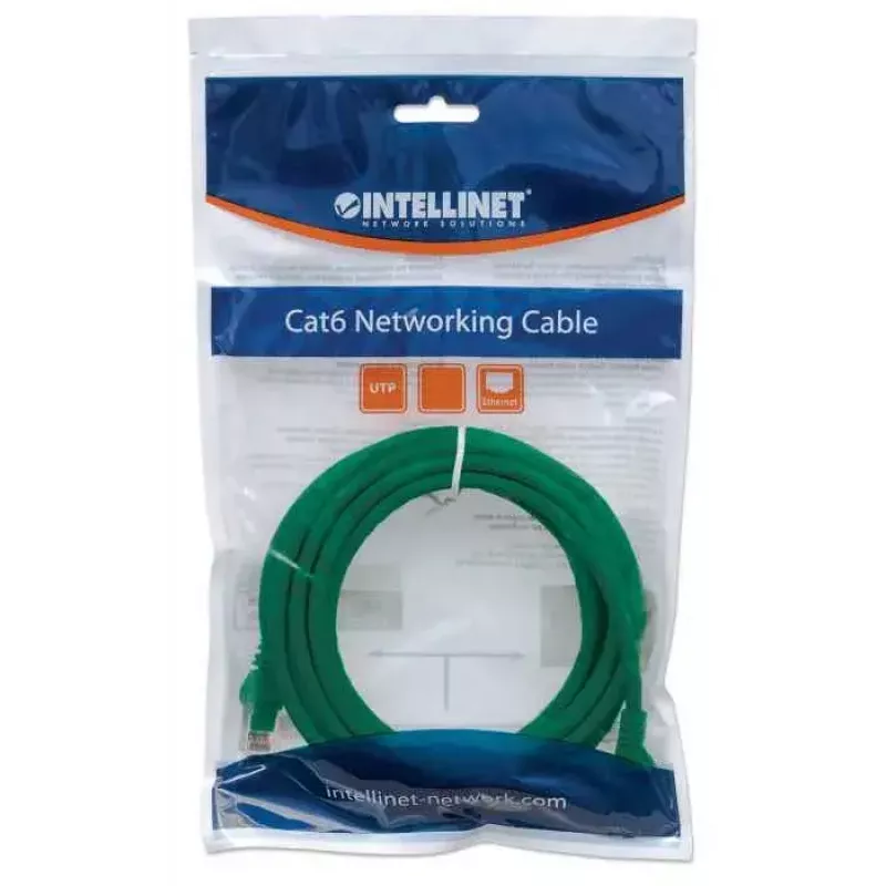 Intellinet Network Patch Cable, Cat6, 0.5m, Green, CCA, U/UTP, PVC, RJ45, Gold Plated Contacts, Snagless, Booted, Lifetime Warranty
