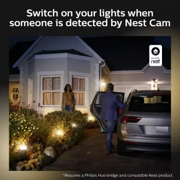 Outdoor smart wall light Philips Hue White Welcome Floodlight, 20.5W LED, 220–240V input, 24V bulb, black, 160×220×153mm