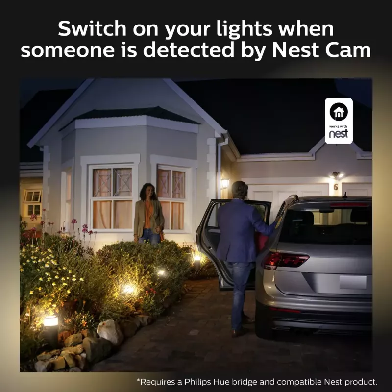 Outdoor smart wall light Philips Hue White Welcome Floodlight, 20.5W LED, 220–240V input, 24V bulb, black, 160×220×153mm
