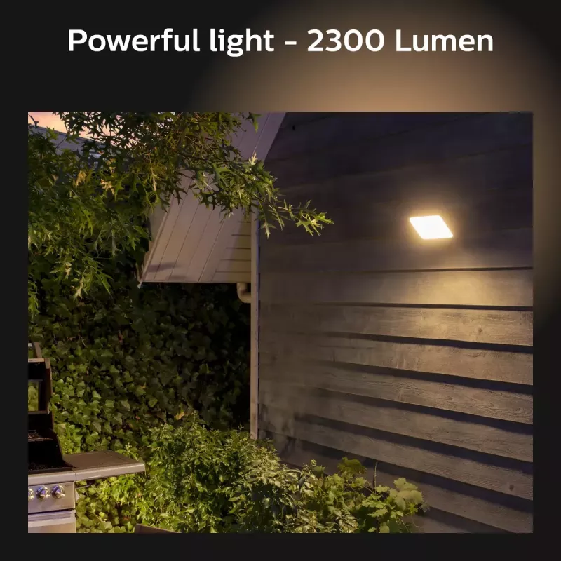 Outdoor smart wall light Philips Hue White Welcome Floodlight, 20.5W LED, 220–240V input, 24V bulb, black, 160×220×153mm