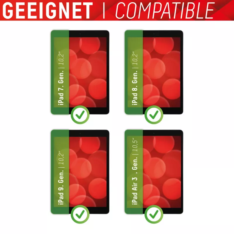 Displex Tablet Glass (9H) for Apple iPad (7./8./9. Gen.)/Air (3. Gen.), Eco Mounting Frame, unbreakable, ultra-slim, invisible