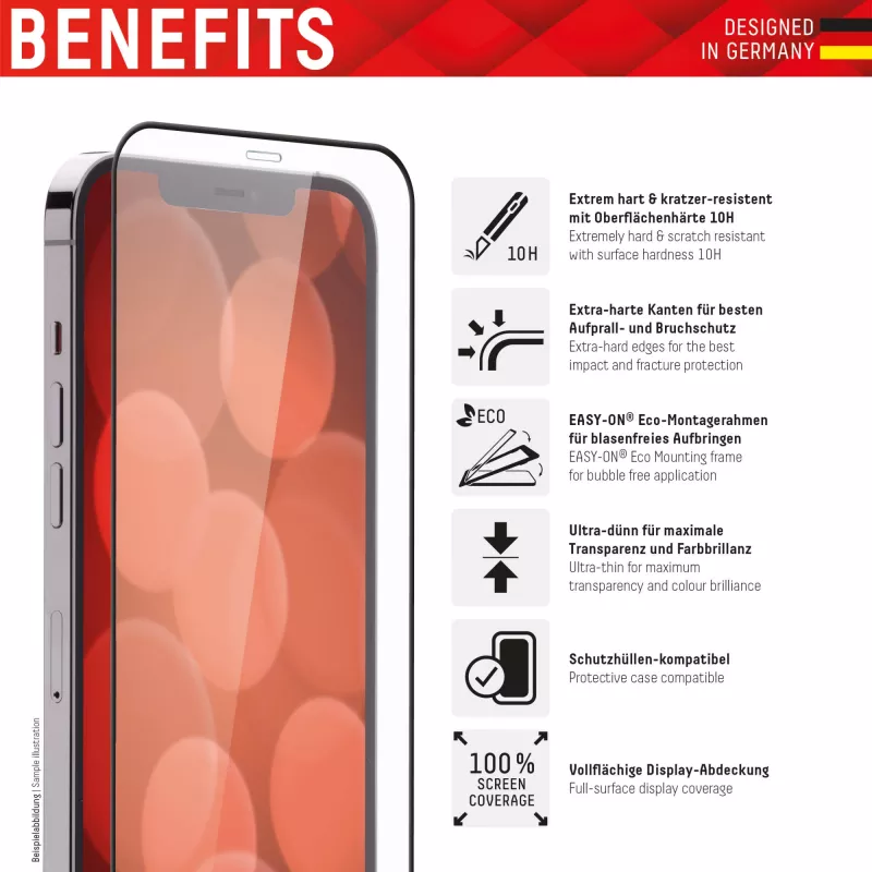 Displex Premium Screen Protector (Full Cover, 10H) for Apple iPhone 13/13 Pro/14/16e/17e, Eco Mounting Frame, Full Cover