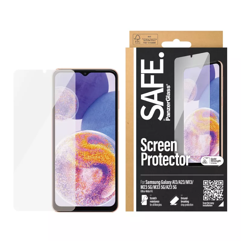 PanzerGlass SAFE. by ® Screen Protector Samsung Galaxy A13 | A23 | M13 | M23 5G | M33 5G | A23 5G | Ultra-Wide Fit