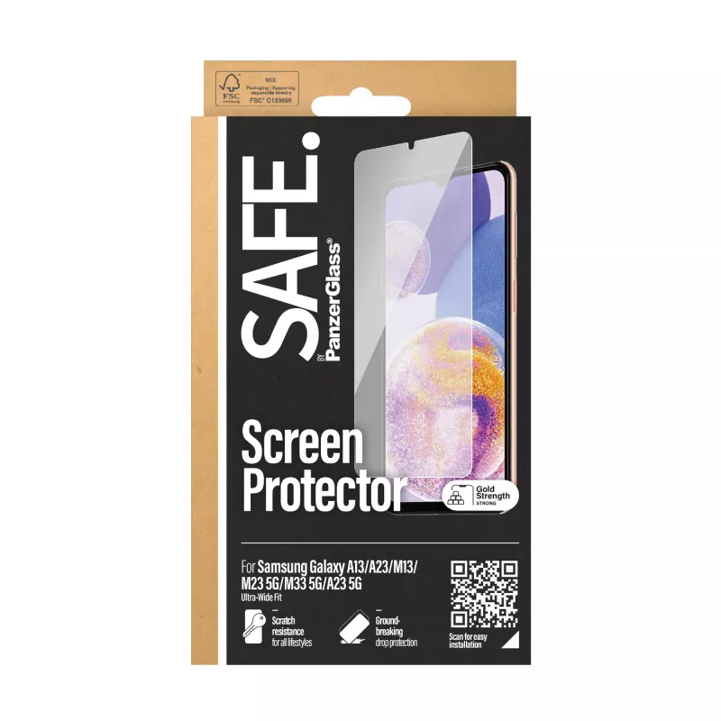 PanzerGlass SAFE. by ® Screen Protector Samsung Galaxy A13 | A23 | M13 | M23 5G | M33 5G | A23 5G | Ultra-Wide Fit